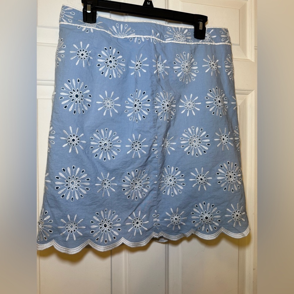 Talbot Blue Chambray A Line Floral Eyelet Mini Skirt Sz 12 Scalloped Feminine